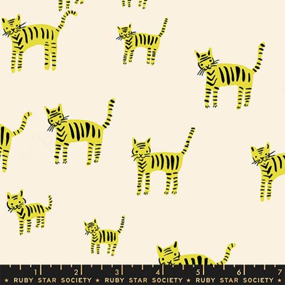 Catnap, Tiger Stripes, in Citron, RS4132 11, by Alexia Abegg, Ruby Star, Moda Fabrics, sold by the yard