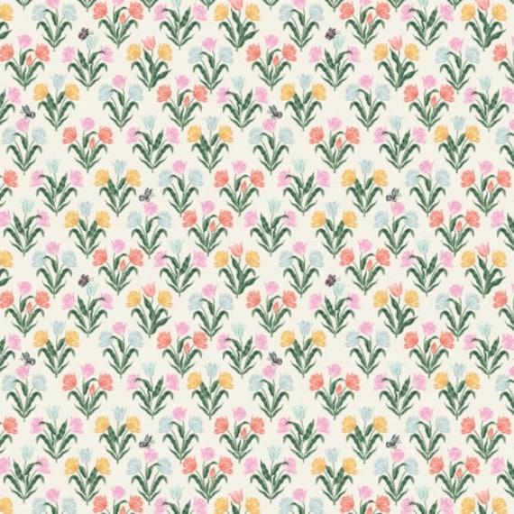 Curio, Tulips, White Fabric,RP1107-WH3, By Rifle Paper Co, for Cotton+Steel, sold by the 1/2 yard or the yard
