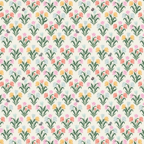 Curio, Tulips, White Fabric,RP1107-WH3, By Rifle Paper Co, for Cotton+Steel, sold by the 1/2 yard or the yard
