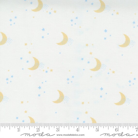 Little Ducklings, Moons and Stars, White, 25105 11 Moda, By Paper And Cloth, Sold by the 1/2 yard or the yard