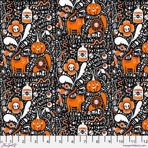 Witchy Ways, Graffiti, in Black, By Cori Dantini, FreeSpirit Fabrics, sold by the yard