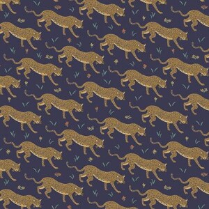 Rifle Paper Co. Camont Jaguar Navy Metallic - Cotton + Steel - PER QUARTER METRE Rifle Paper Co. Camont Jaguar Navy Metallic - Cotton + Steel - PER QUARTER METRE