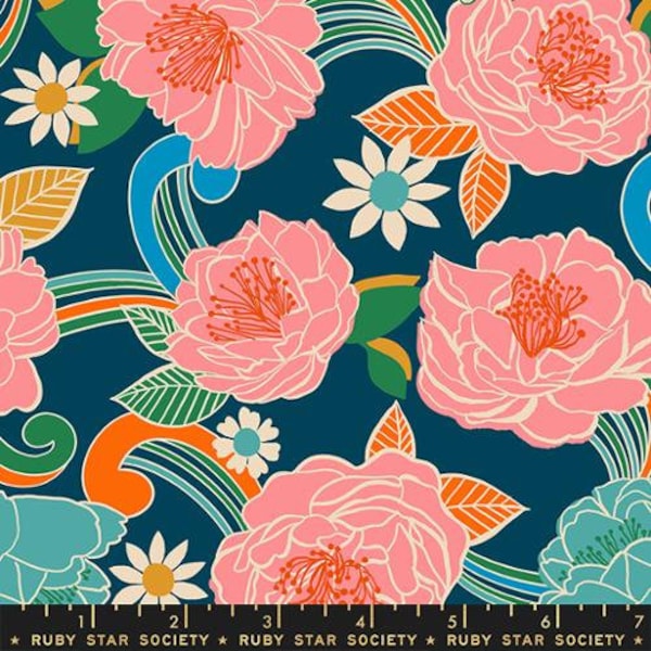 Curio, Efflorescent Large Floral Flower, in Galaxy, by Melody Miller, RS0058 15 Ruby Star, sold by the 1/2 yard or the yard