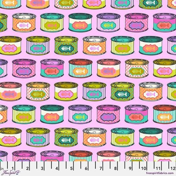Tabby Road Déjà Vu, Cat Snacks, in Electroberry, by Tula Pink, for FreeSpirit Fabrics, sold by the 1/2 yard or the yard