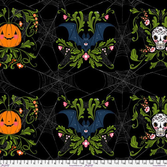 Pretty Creepy, Pretty Creepy main print, in Black, By Cori Dantini for FreeSpirit , sold by the 1/2 yard or the yard