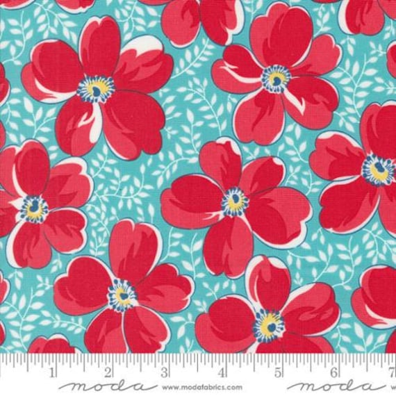 Time And Again, Viola Florals Feedsack, in Aqua, by  Linzee McCray, 23360 12, Moda, sold by the yard