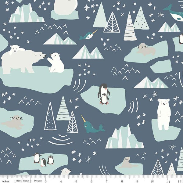 Flannel Nice Ice Baby, Main Navy, By Deena Rutter, F12573-NAVY, Riley Blake, Sold by the 1/2 yard or the yard