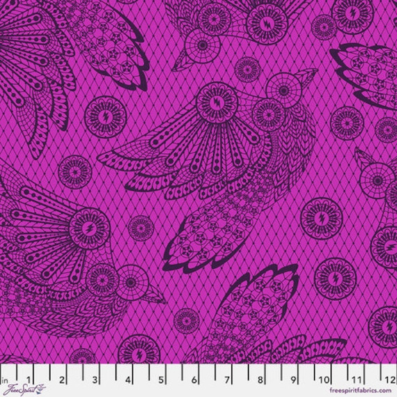 Nightshade (Déjà Vu), Raven Lace, in Oleander, by Tula Pink for FreeSpirit Fabrics, sold by the 1/2 yard or the yard