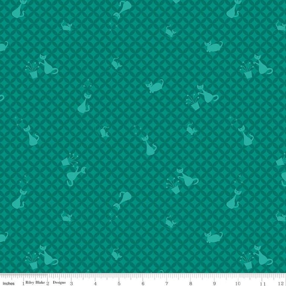 Mod Meow Cat Toss Jade, C10281-JADE, by Amanda Niederhauser for Riley Blake, Sold by the 1/2 yard or the yard