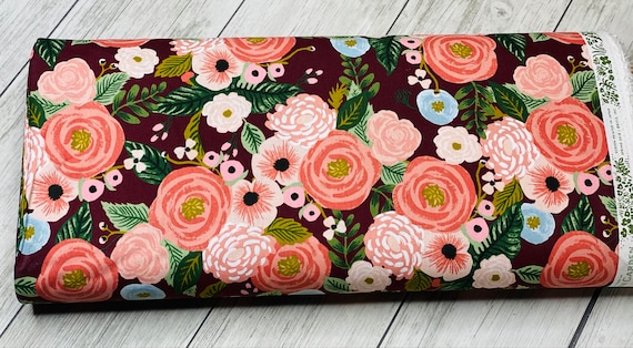 Garden Party - Juliet Rose - Burgundy CANVAS Fabric- RP520-BU1C-Rifle Paper Co-Cotton and Steel/RJR- Sold by the 1/2 yard or the yard