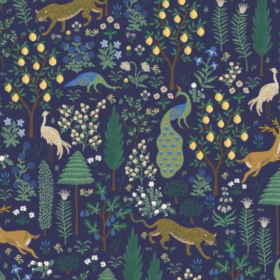Camont - Menagerie - Navy Metallic Fabric- RP700-NA3M - Rifle Paper Co- Cotton and Steel- Sold by the 1/2 yard or the yard
