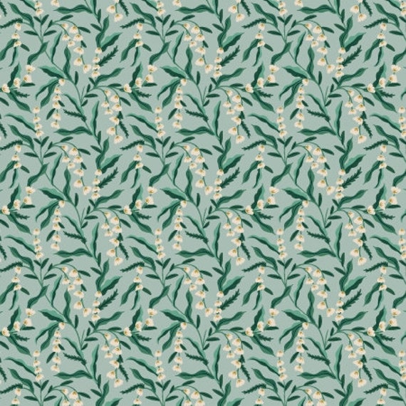 Vintage Garden, Lily, Mint Metallic Fabric, RP1006-MI2M, By Riffle Paper Co, Cotton & Steel, sold by the the 1/2 yard or the yard