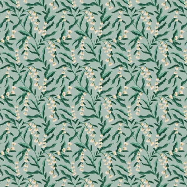 Vintage Garden, Lily, Mint Metallic Fabric, RP1006-MI2M, By Riffle Paper Co, Cotton & Steel, sold by the the 1/2 yard or the yard