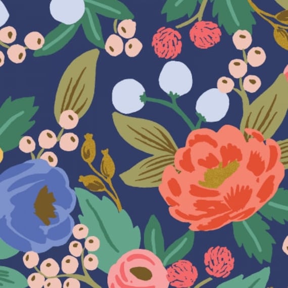 Vintage Garden, Vintage Blossom, Blue Metallic CANVAS, RP1001-BL4CM, By Riffle Paper Co, Cotton & Steel, sold by the 1/2 yard or the yard