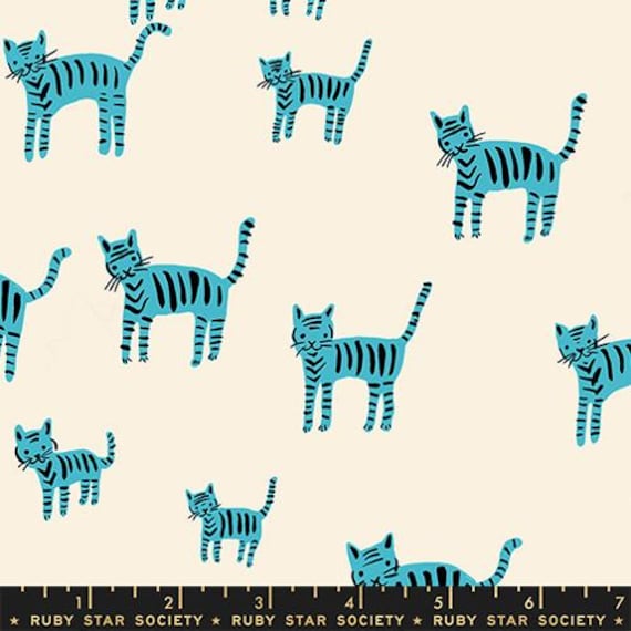 Catnap, Tiger Stripes, in Turquoise, RS4132 14, by Alexia Abegg, Ruby Star, Moda Fabrics, sold by the yard
