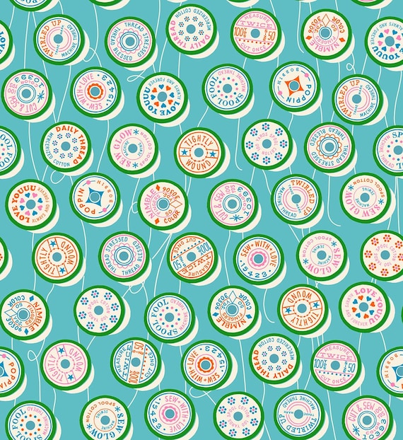 Trinketry, Spools, in Turquoise, By Melody Miller, RS0111 18, Ruby Star, sold by the yard