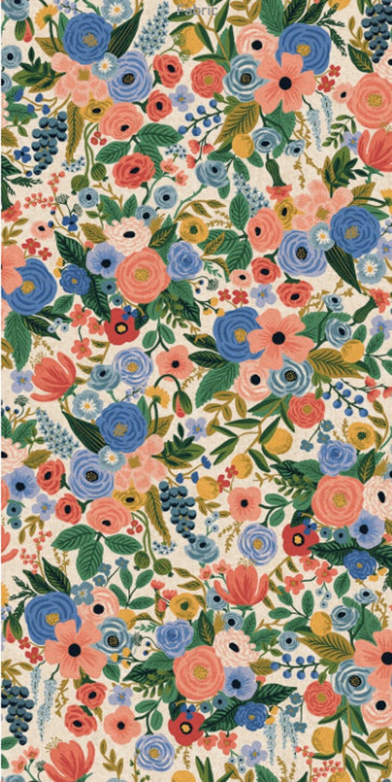 CANVAS Fabric - Cotton + Steel - Wildwood-Garden Party Blue CANVAS by Rifle Paper Co. RP100-BL4C-Sold by the half-yard or the yard