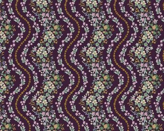 Dahlia, RP1603-AU2M, Wildwood Vines, Aubergine Metallic Fabric, Rifle Paper Co, Cotton+Steel, sold by the yard