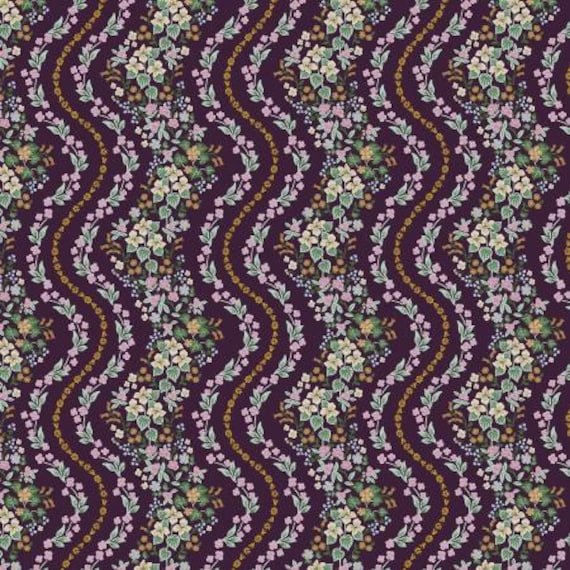 Dahlia, RP1603-AU2M, Wildwood Vines, Aubergine Metallic Fabric, Rifle Paper Co, Cotton+Steel, sold by the yard