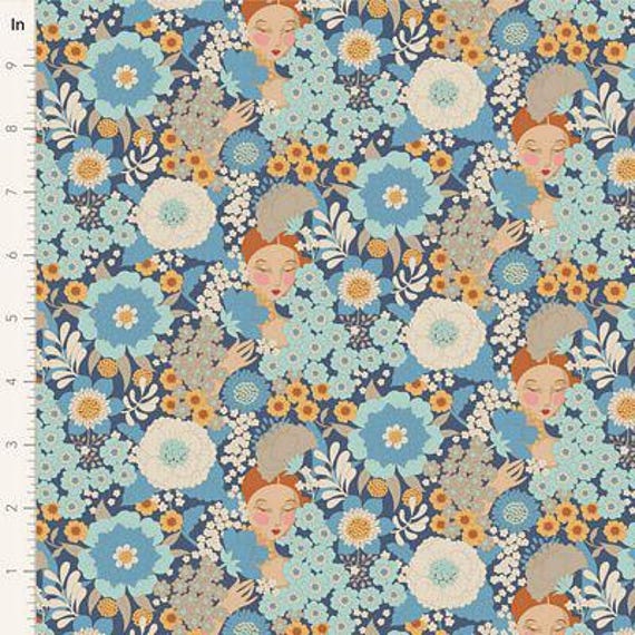 Wallflower, in Blue, By  Tone Finnanger, Tilda Fabric's, sold by the yard
