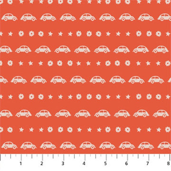 Road Trip in Sunrise/red, Pickle Juice, by Dana Willard, for Figo Fabrics, sold by the 1/2 yard or the yard