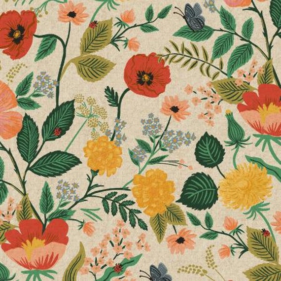 Camont - Poppy Fields - Natural Unbleached Canvas Fabric-RP702-NA4UC- Rifle Paper Co- Cotton And Steel- Sold by the 1/2 yard or the yard