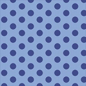 May include: A seamless pattern of large navy blue polka dots on a light blue background. The background is covered in a subtle pattern of tiny white dots.
