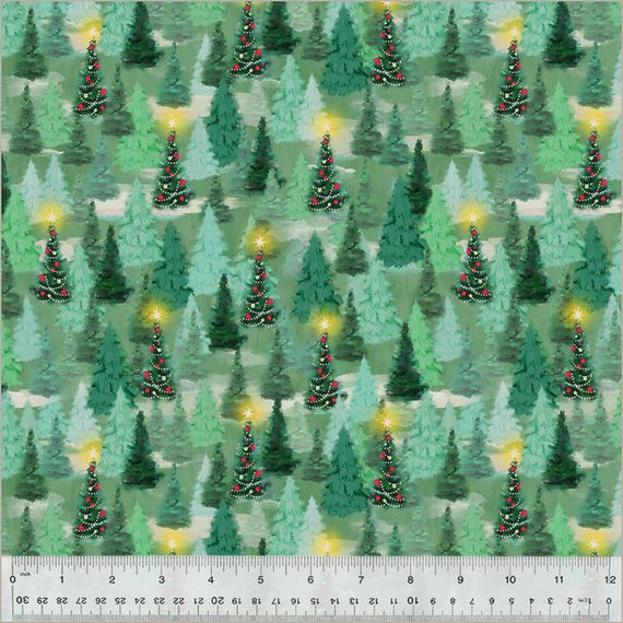 Christmas Village, Winter Forest, in Pine, 53905-3 Pine, by Whistler Studios, Windham Fabrics, sold by the yard