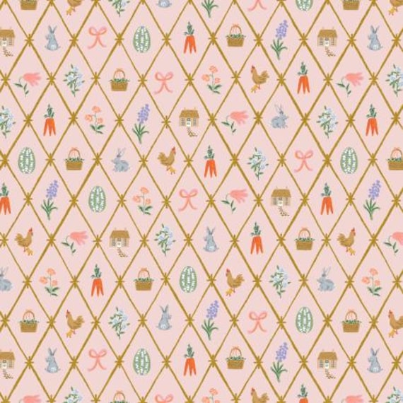 Easter - Easter Lattice - Blush Metallic Fabric- RP1501-BL2M , Rifle Paper Co, Cotton + Steel, sold by the 1/2 yard or the yard