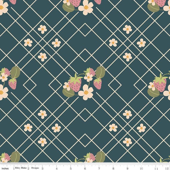 Strawberry Jam Lattice Navy, by Lauren Brewer Design, C9370-TEAL, Riley Blake Designs, sold by the 1/2 yard or the yard