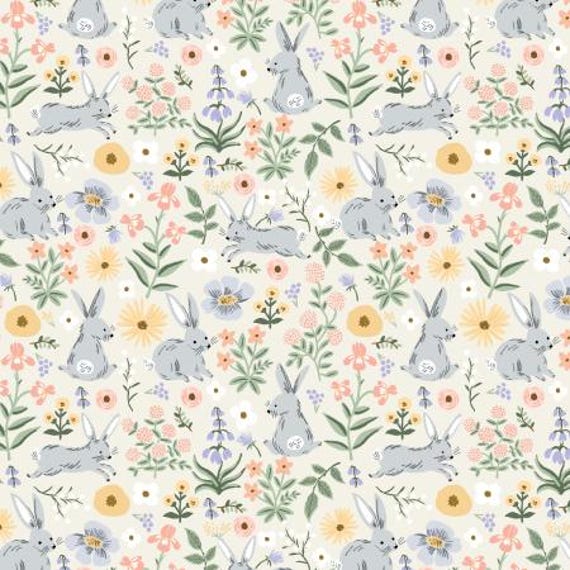 Easter II, Bunny Floral, in Cream Fabric, RP1508-CR2, Rifle Paper Co, Cotton+Steel, sold by the yard