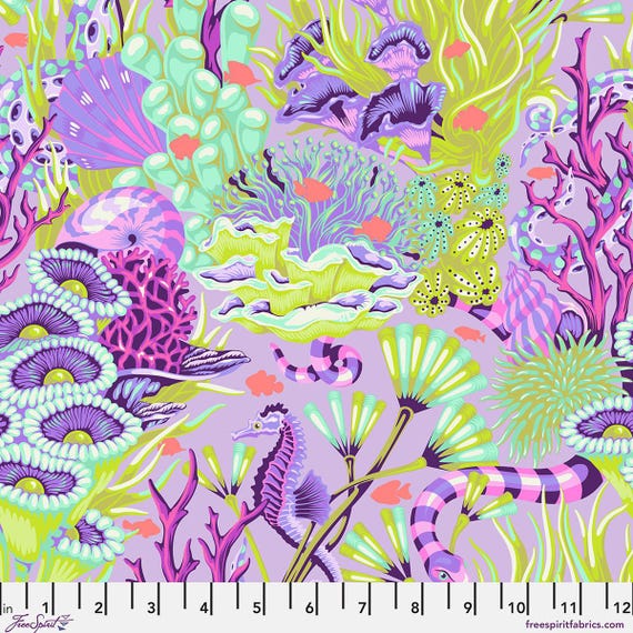 Floral Reef, Reef What You Sew, in Ultraviolet, By Tula Pink, PWTP264.ULTRAVIOLET, FreeSpirit Fabrics, sold by the yard