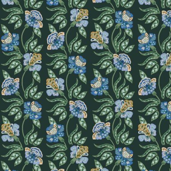 Dahlia, Posy, Hunter Fabric, RP1608-TE2, Rifle Paper Co, Cotton+Steel, sold by the yard