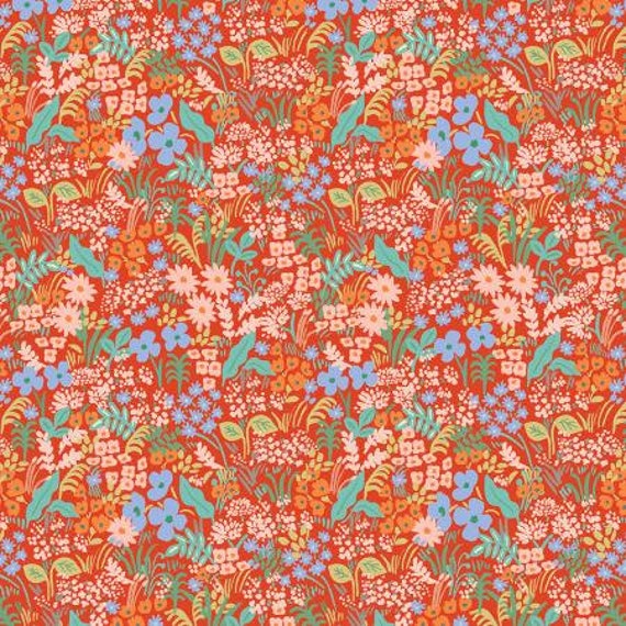 Meadow - Meadow - Red Fabric - RP204-RE3- Rifle Paper Co, For Cotton and Steel, Sold by the 1/2 yard or the yard