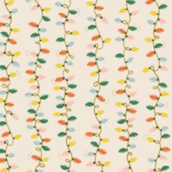 Holiday Classics,  Holiday Lights, Cream Metallic Fabric, RP608-CR2M, By Rifle Paper Co, Cotton and Steel, sold by the 1/2 yard or the yard