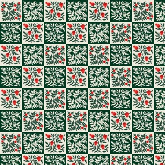 Holiday Classics III, RP618-EV2,  Yuletide Floral, in Evergreen Fabric, Rifle Paper Co. Cotton + Steel, Sold by the 1/2 yard or the yard