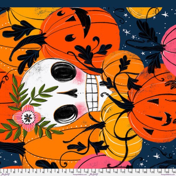 In the Pumpkin Patch, Panel 24x44 inches, Pretty Creepy, by Cori Dantini, for FreeSpirit Fabrics