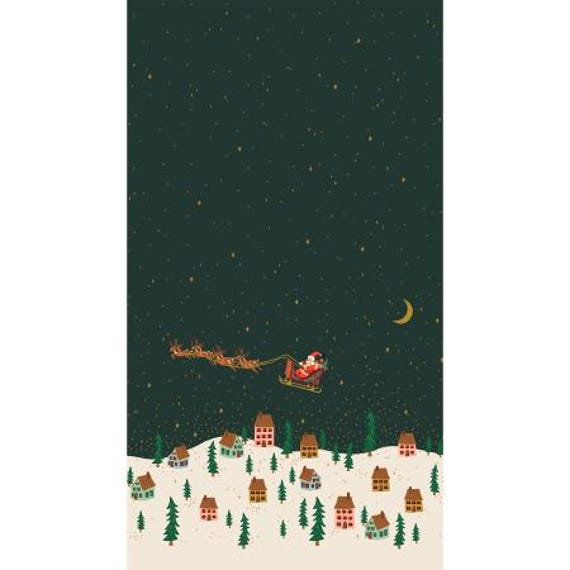 Holiday Classics - Santa's Sleigh - Evergreen Metallic Fabric RP625-EV2M Cotton + Steel, Sold by the yard