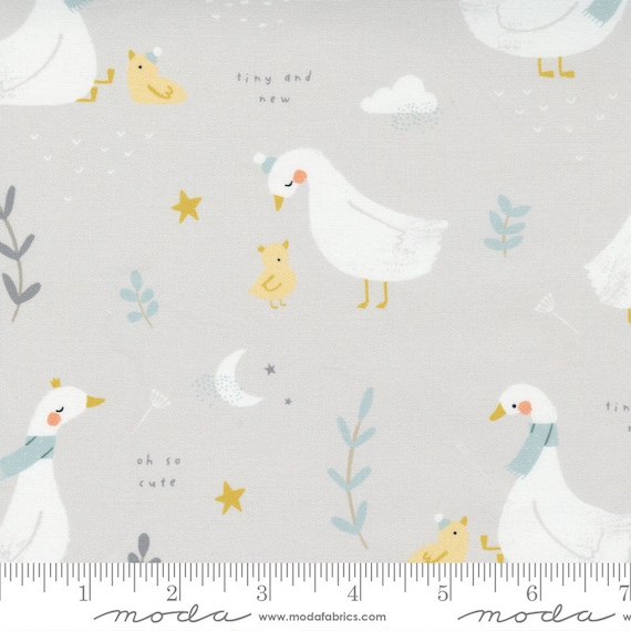 Little Ducklings Warm Grey, 25100 14 Moda, By Paper And Cloth, Sold by the 1/2 yard or the yard
