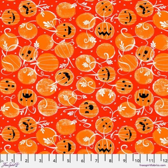 Ghostly Greetings, Happy Jacks, in Pumpkin, By Cori Dantini, FreeSpirit, sold by the 1/2 yard or the yard