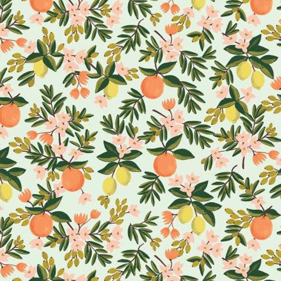 RP300-MI2 Primavera - Citrus Floral - Mint Fabric- sold by the 1/2 yard or the yard