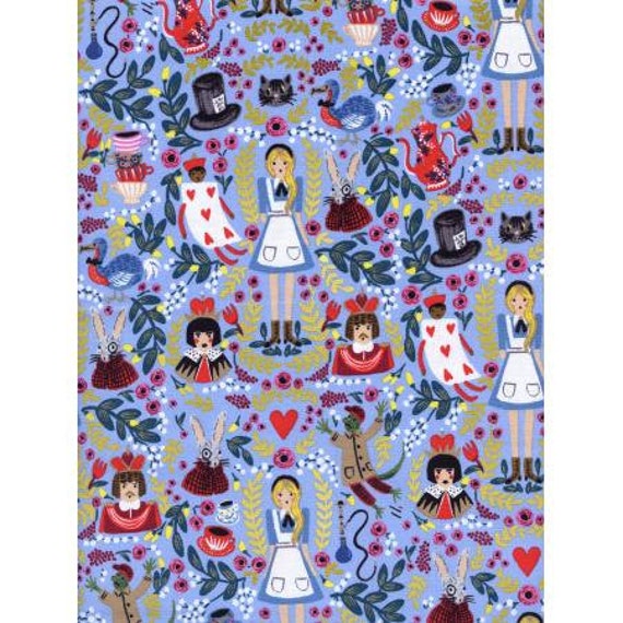 AB8013-002 Wonderland - Wonderland - Periwinkle Metallic Fabric- Rifle PaperCo.- Cotton and Steel/RJR- Sold by the 1/2 yard or the yard