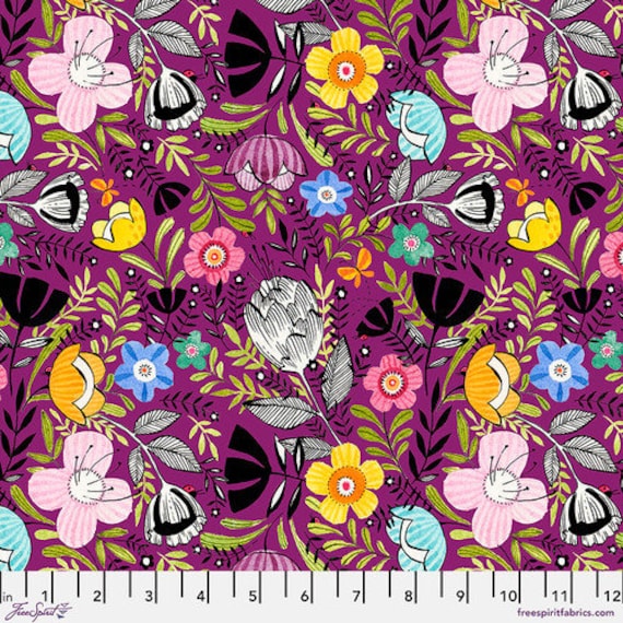 Joy, in Purple, Here Kitty Kitty, By Cori Dantini, for FreeSpirit Fabrics, sold by the 1/2 yard or the yard