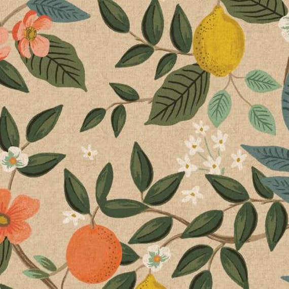 Bramble, Citrus Grove, Natural Unbleached Canvas Fabric, By Rifle Paper Co, Cotton + Steel, RP900-NA5UC, sold by the 1/2 yard or the yard