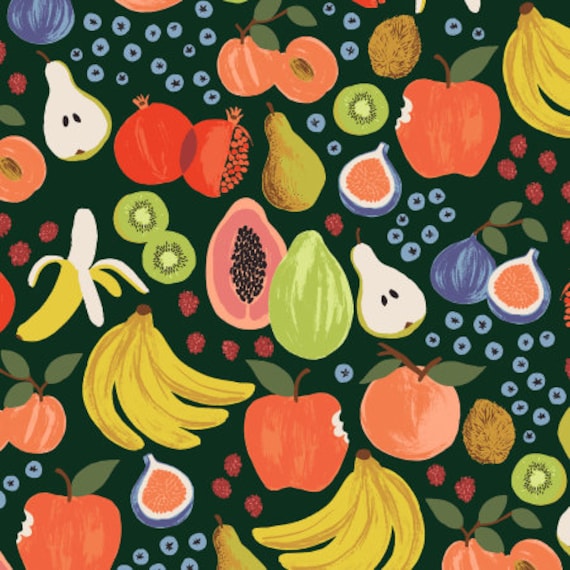 Orchard, RP1200-HU2, Fruit Stand, Hunter Fabric, By Rifle Paper Co, for Cotton+Steel, sold by the 1/2 yard or the yard
