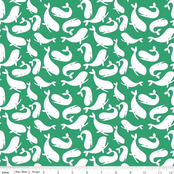 Ahoy! Mermaids, Whales, Green, By Melissa Mortenson For Riley Blake Designs, Sold by the 1/2 yard or the yard