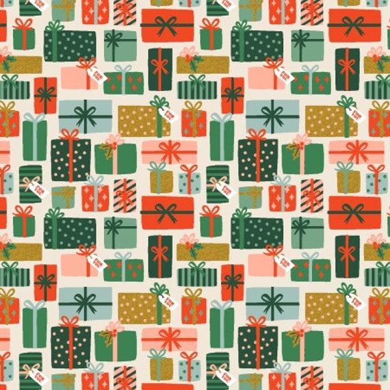 Holiday Classics, Holiday Gifts, Cream Metallic Fabric, Rifle Paper Co,  Cotton+Steel, sold by the 1/2 yard or the yard