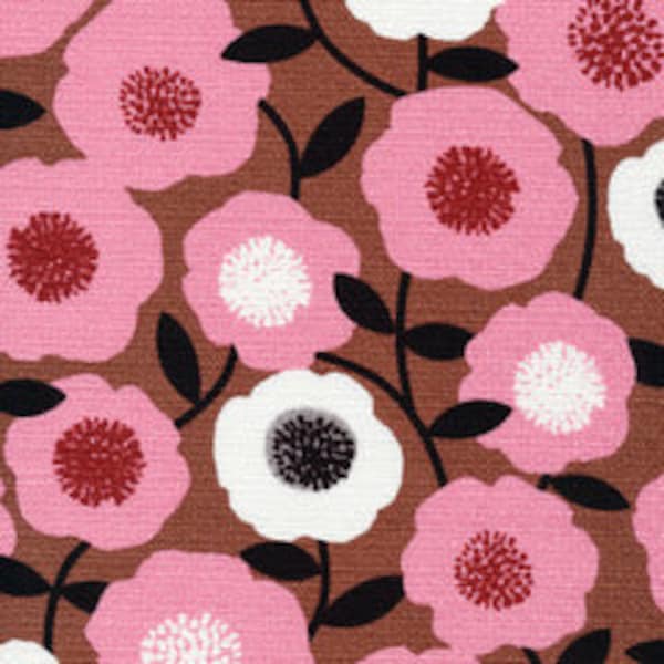 Modern Retro, Blooms in Pink, By Tina Vey, For Cloud9 Fabrics, Organic Barkcloth, sold by the 1/2 yard or the yard