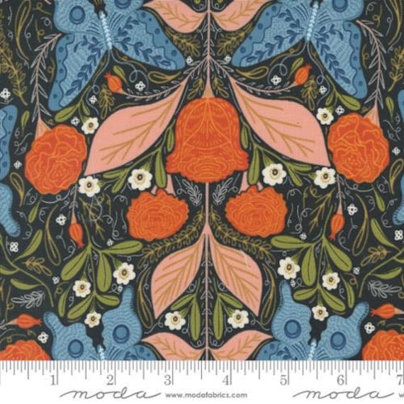 Woodland Wonder, Vintage Butterfly Florals Butterfly, in Midnight 48391 21, Moda, sold by the 1/2 yard or the yard