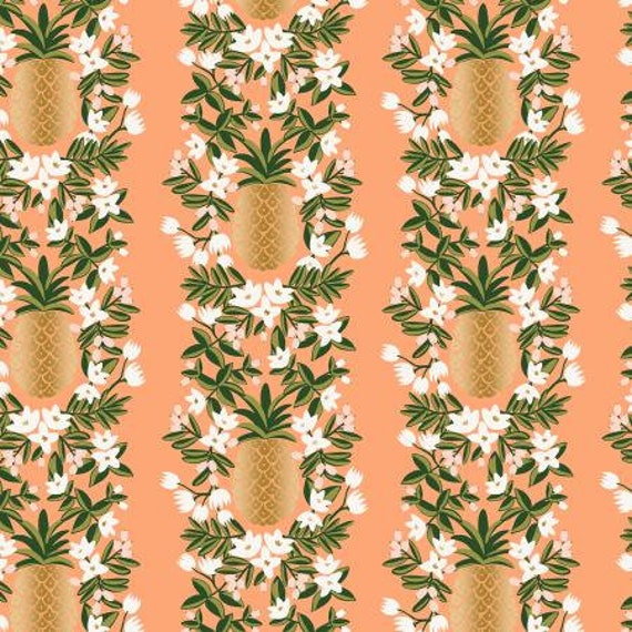 Primavera - Pineapple Stripe - Peach Metallic Fabric- rilfe Paper Co/RJR-RP302-PH3M- Sold by the 1/2 yard or the yard